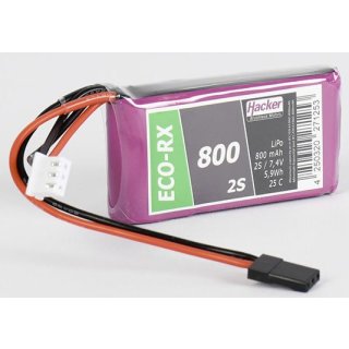 TopFuel LiPo 800mAh / 7,4V / 25C TF ECO-RX / 2s-1p /- Hacker: 90800216